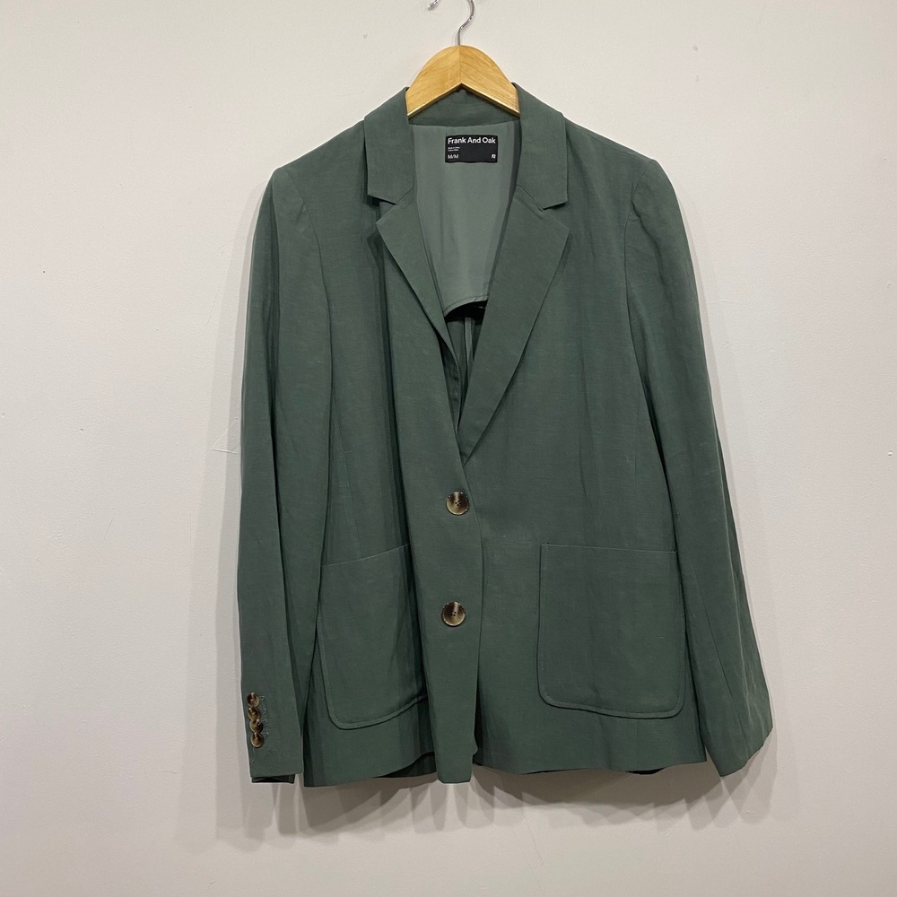Frank And Oak Womens Sage Green Tencel Linen Blend Blazer Jacket Size Medium - Picture 4 of 5